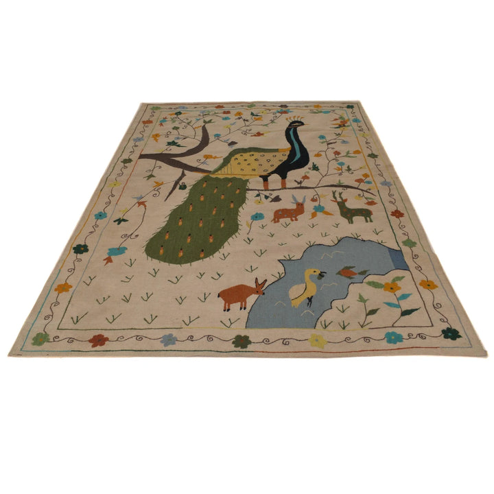 Tan Pakistani Kilim Rug 5'5" x 7'9" Flat-Weave | No. AL56898