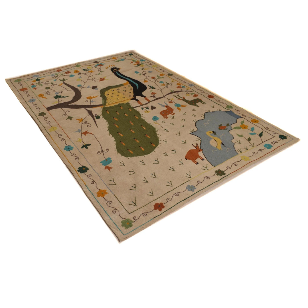 Tan Pakistani Kilim Rug 5'5" x 7'9" Flat-Weave | No. AL56898