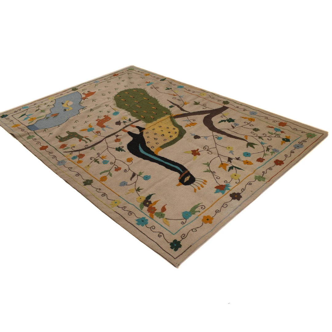 Tan Pakistani Kilim Rug 5'5" x 7'9" Flat-Weave | No. AL56898
