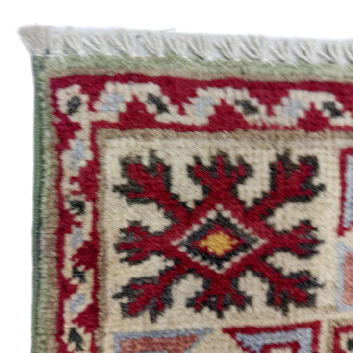 Green Afghan Kazak Rug 3' 6" x 4' 9" Hand-Knotted | No. AL56933