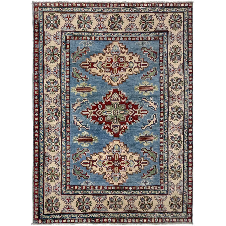 Blue Afghan Kazak Rug 4' 11" x 6' 9" Hand-Knotted | No. AL56966