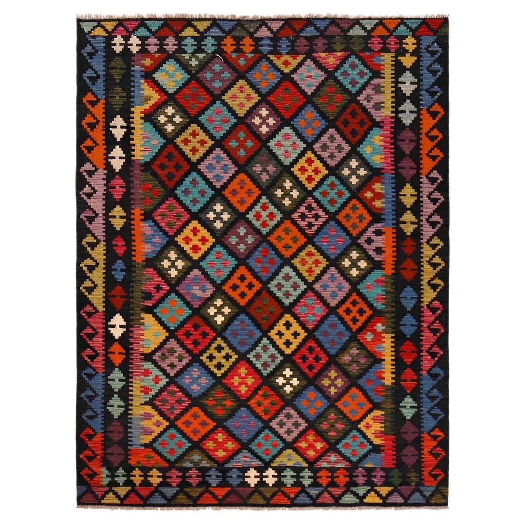 Afghan Vegetable Kilim Rug 5' 2" x 6' 9" Flat-Weave | No. AL56974