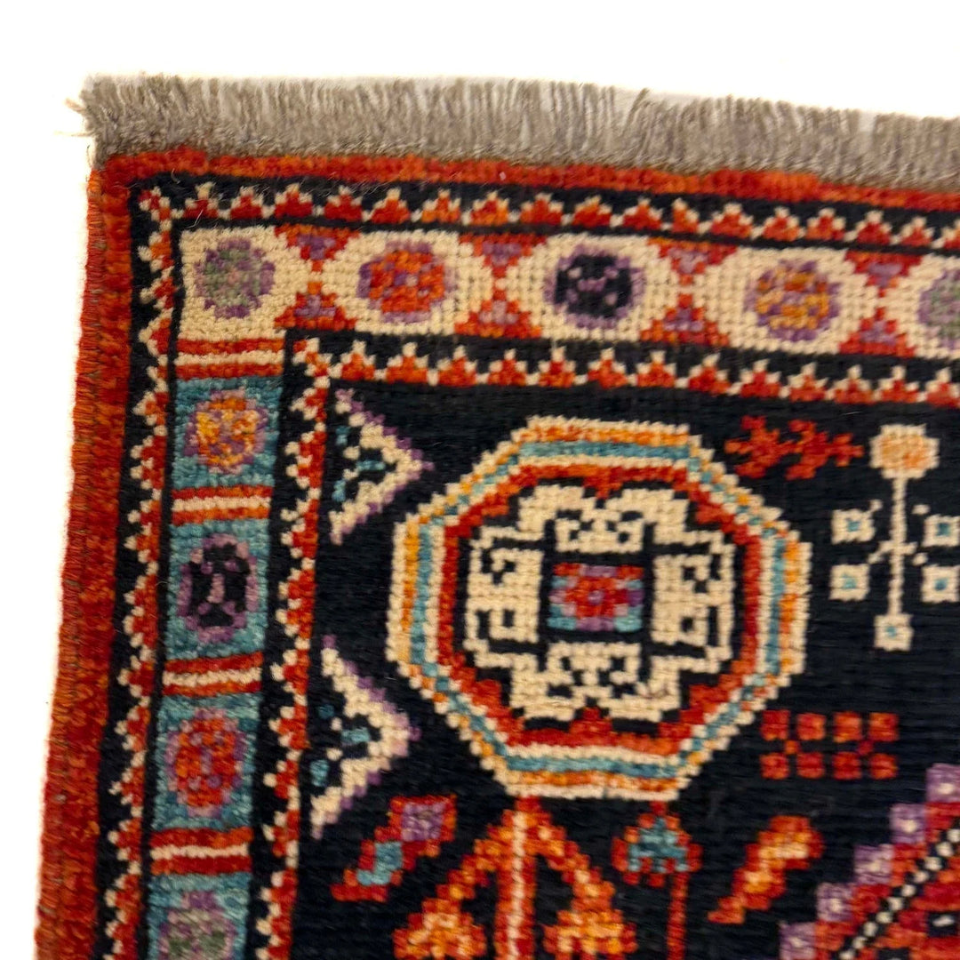 Red Afghan Shiraz Rug 3' 4" x 4' 11" Hand-Knotted | No. AL56997