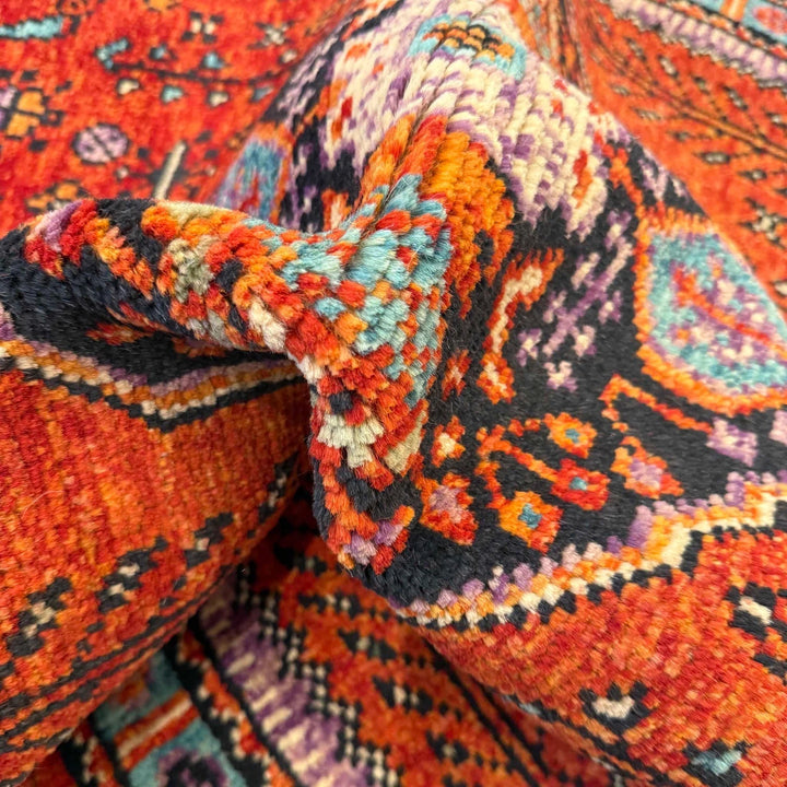 Red Afghan Shiraz Rug 3' 4" x 4' 11" Hand-Knotted | No. AL56997
