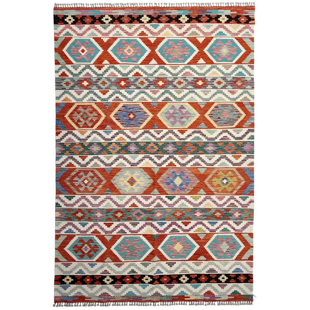 Afghan Vegetable Kilim Rug 6' 10" x 10' 2" Flat-Weave | No. AL57028