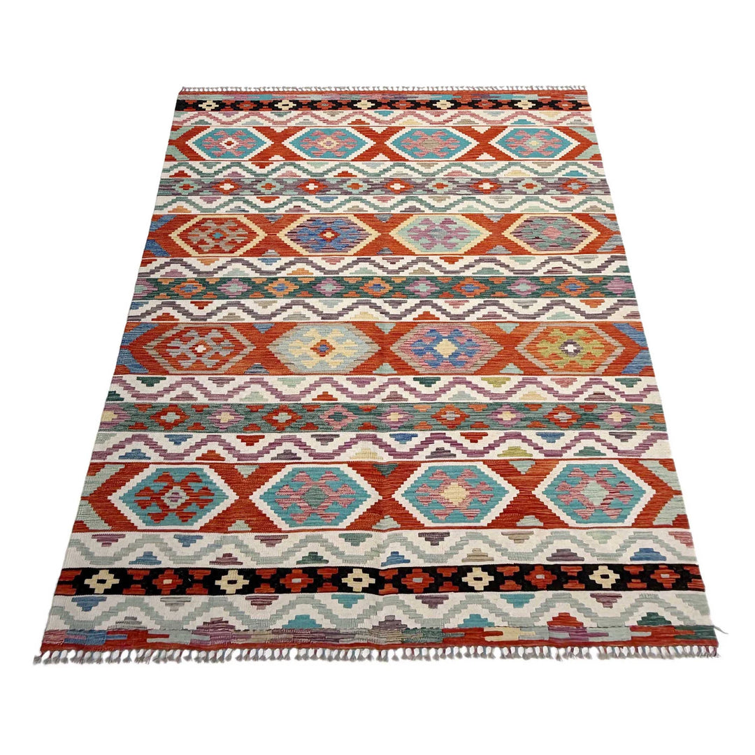 Afghan Vegetable Kilim Rug 6' 10" x 10' 2" Flat-Weave | No. AL57028
