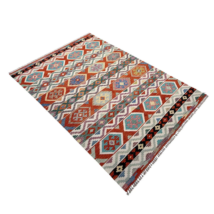 Afghan Vegetable Kilim Rug 6' 10" x 10' 2" Flat-Weave | No. AL57028