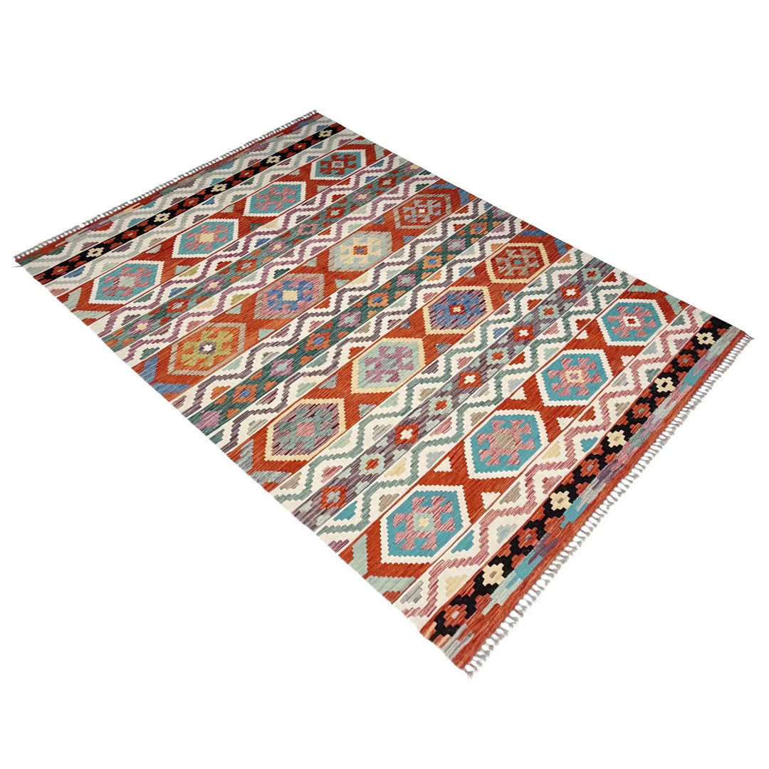 Afghan Vegetable Kilim Rug 6' 10" x 10' 2" Flat-Weave | No. AL57028