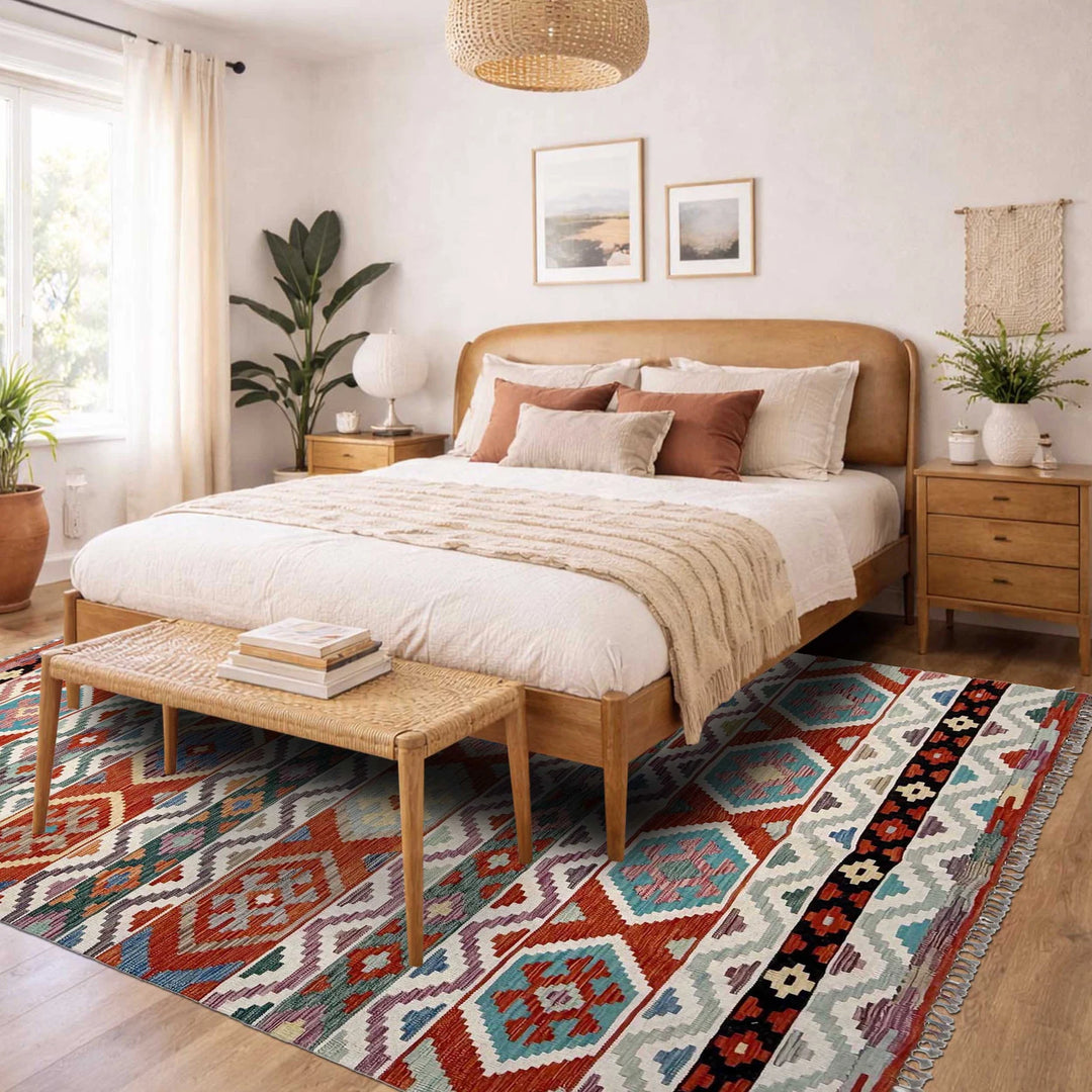 Afghan Vegetable Kilim Rug 6' 10" x 10' 2" Flat-Weave | No. AL57028