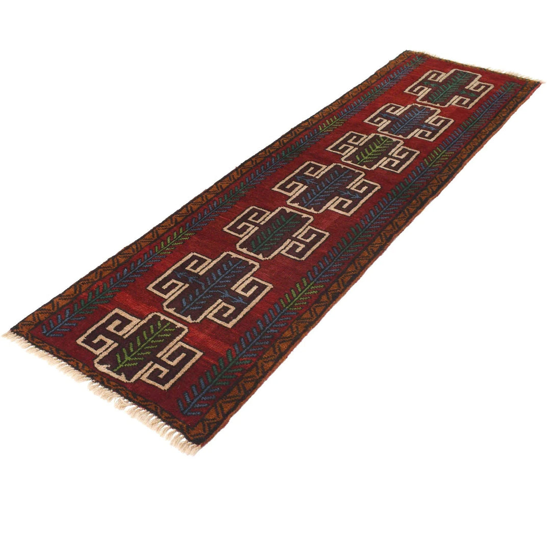 Red Afghan Baluchi Rug 2' 2" x 7' 10" Hand-Knotted | No. AL57045