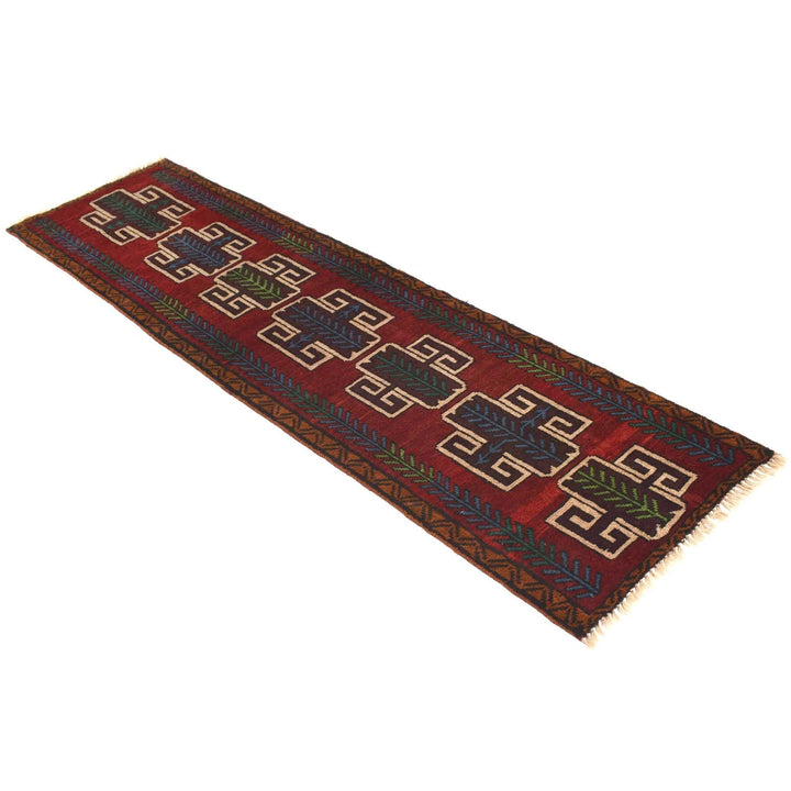 Red Afghan Baluchi Rug 2' 2" x 7' 10" Hand-Knotted | No. AL57045