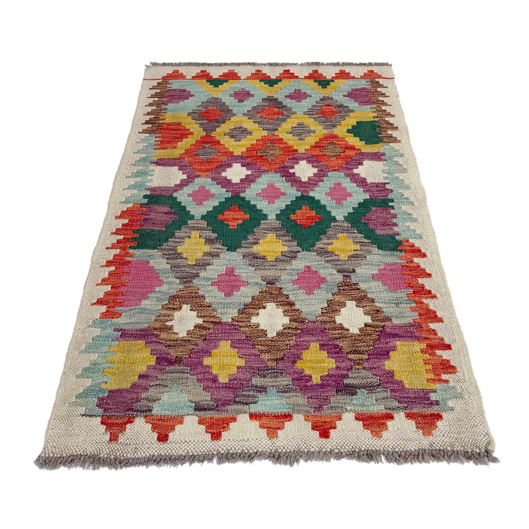 Afghan Vegetable Kilim Rug 2' 5" x 3' 10" Flat-Weave | No. AL571546