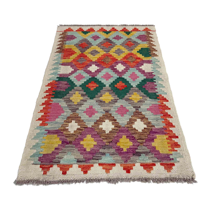 Afghan Vegetable Kilim Rug 2' 5" x 3' 10" Flat-Weave | No. AL571546