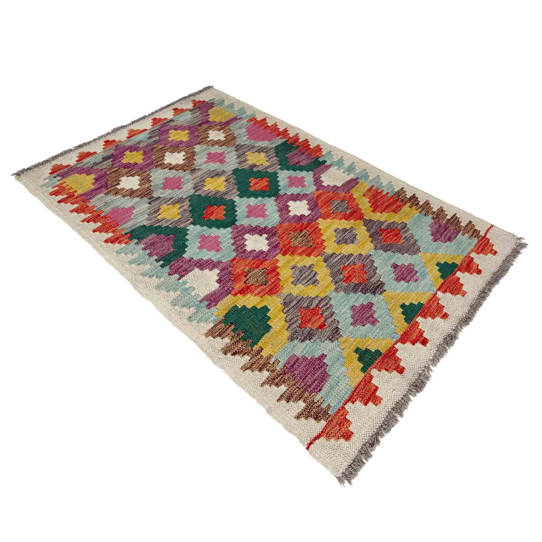Afghan Vegetable Kilim Rug 2' 5" x 3' 10" Flat-Weave | No. AL571546