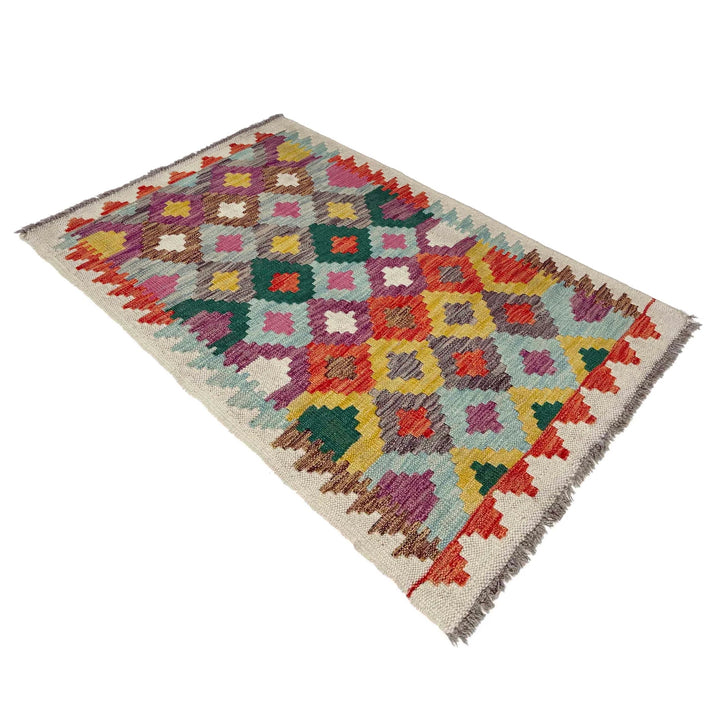 Afghan Vegetable Kilim Rug 2' 5" x 3' 10" Flat-Weave | No. AL571546