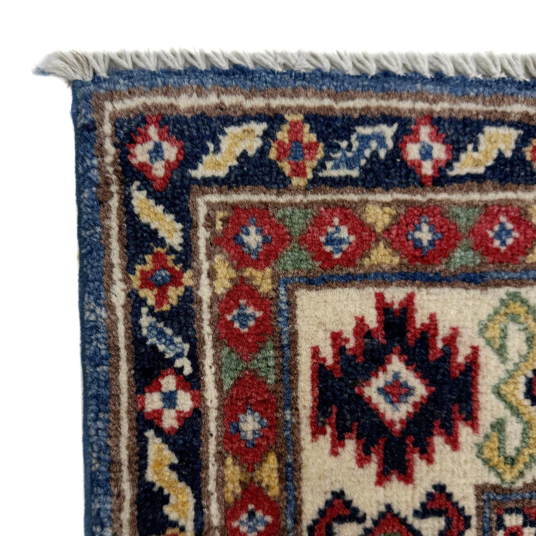 Blue Afghan Kazak Rug 3' 2" x 4' 9" Hand-Knotted | No. AL57169