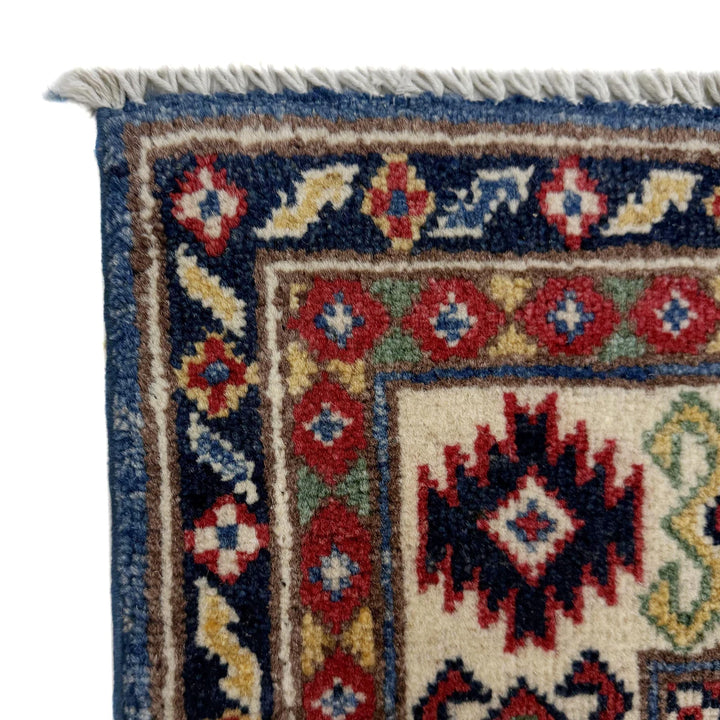 Blue Afghan Kazak Rug 3' 2" x 4' 9" Hand-Knotted | No. AL57169