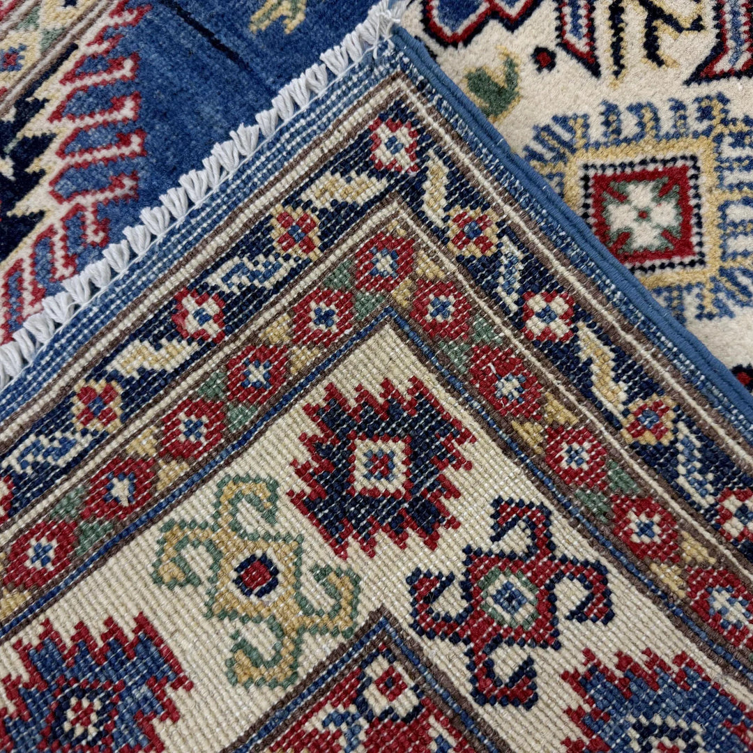 Blue Afghan Kazak Rug 3' 2" x 4' 9" Hand-Knotted | No. AL57169
