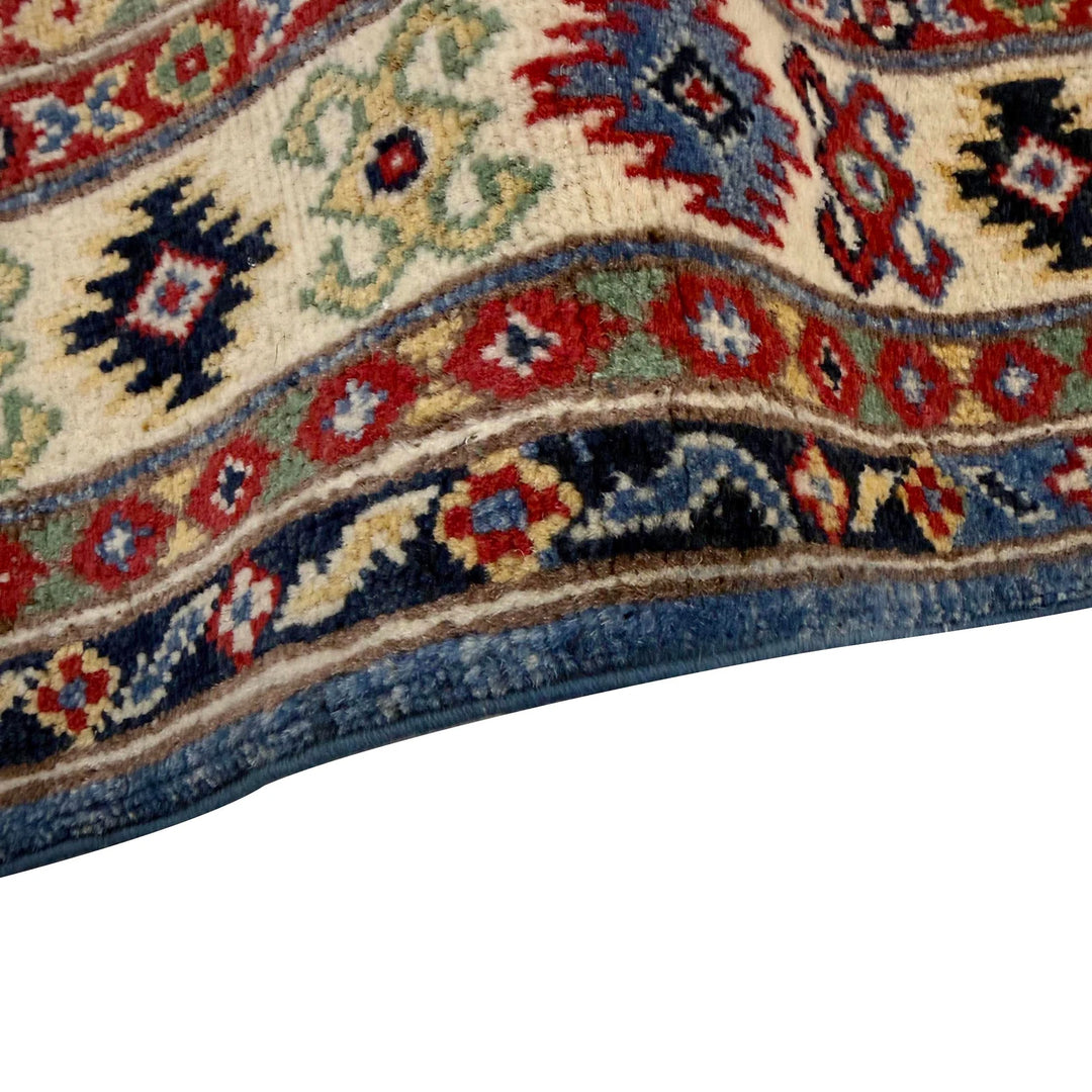 Blue Afghan Kazak Rug 3' 2" x 4' 9" Hand-Knotted | No. AL57169
