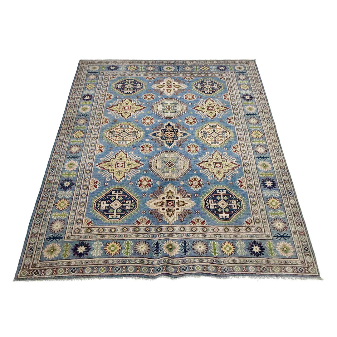 Blue Afghan Kazak Rug 4' 8" x 6' 11" Hand-Knotted | No. AL57216