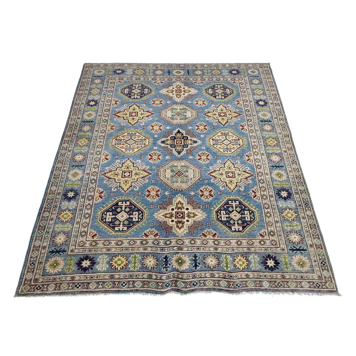 Blue Afghan Kazak Rug 4' 8" x 6' 11" Hand-Knotted | No. AL57216