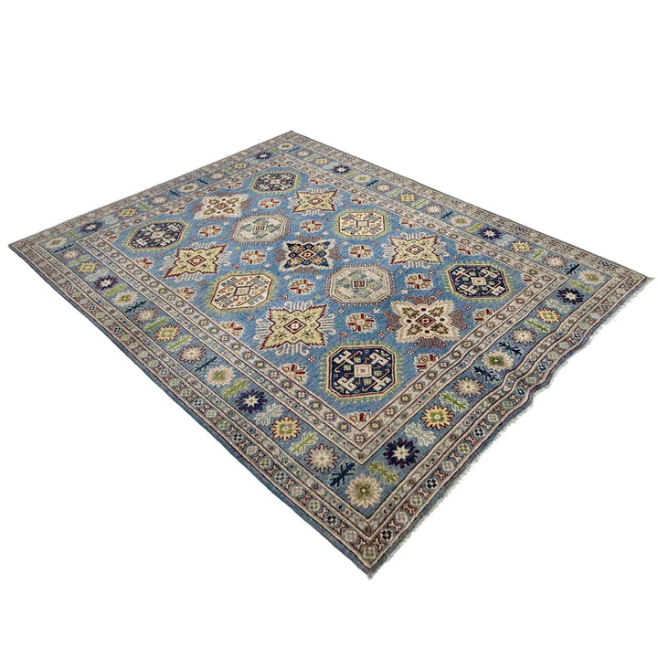 Blue Afghan Kazak Rug 4' 8" x 6' 11" Hand-Knotted | No. AL57216