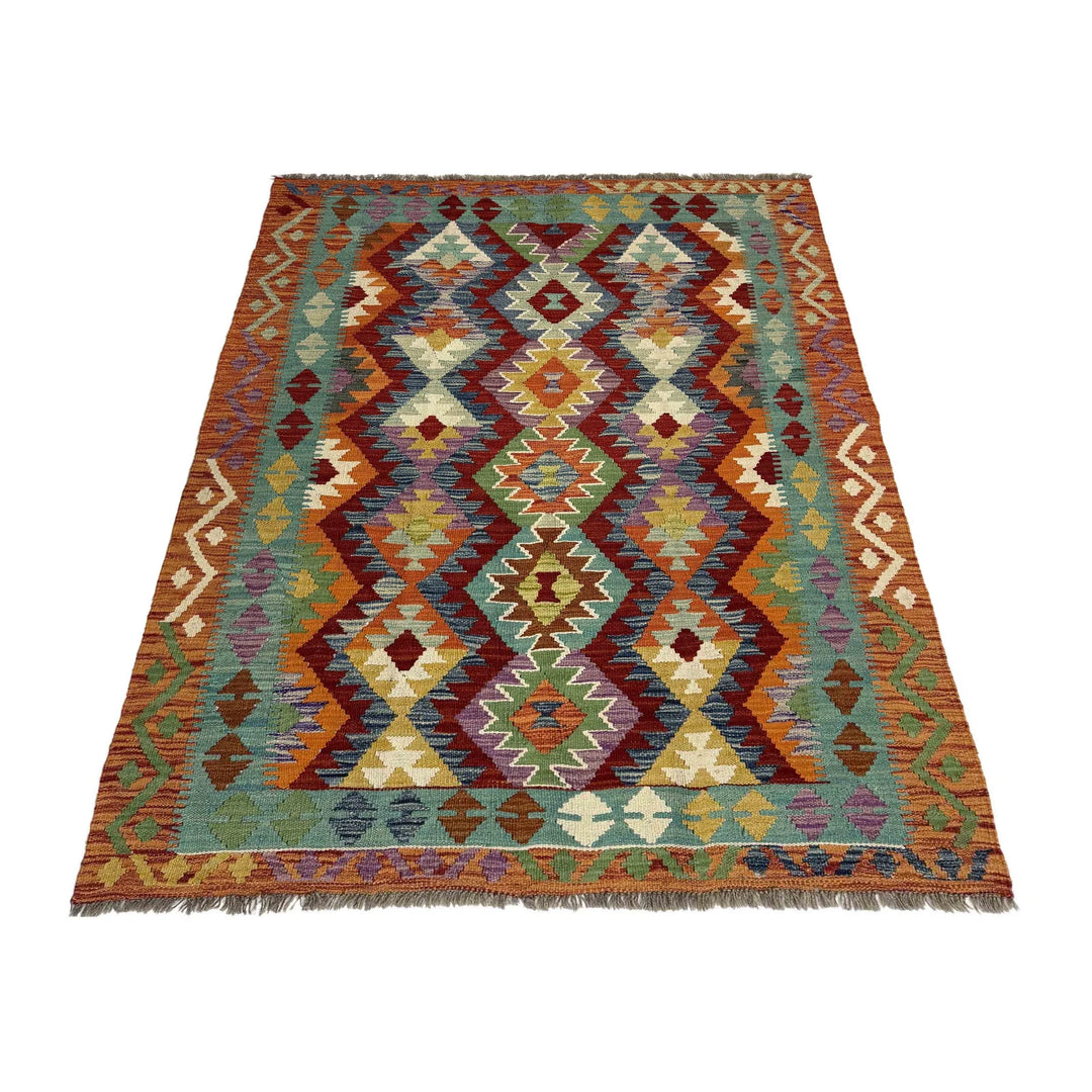 Afghan Vegetable Kilim Rug 4' 4" x 6' 2" Flat-Weave | No. AL572709