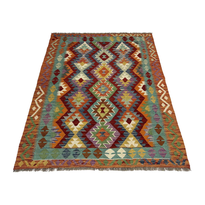 Afghan Vegetable Kilim Rug 4' 4" x 6' 2" Flat-Weave | No. AL572709