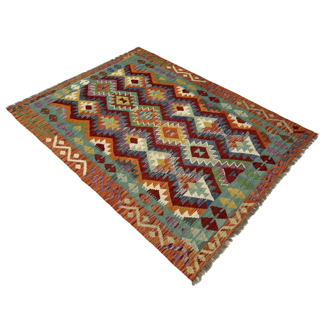 Afghan Vegetable Kilim Rug 4' 4" x 6' 2" Flat-Weave | No. AL572709