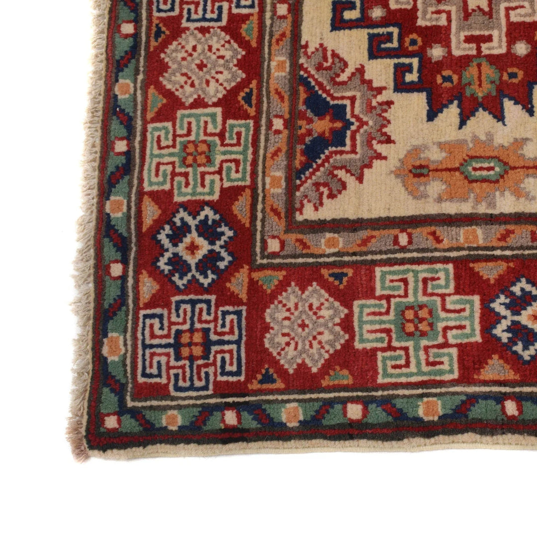 Ivory Afghan Kazak Rug 2' 7" x 4' 3" Hand-Knotted | No. AL57278