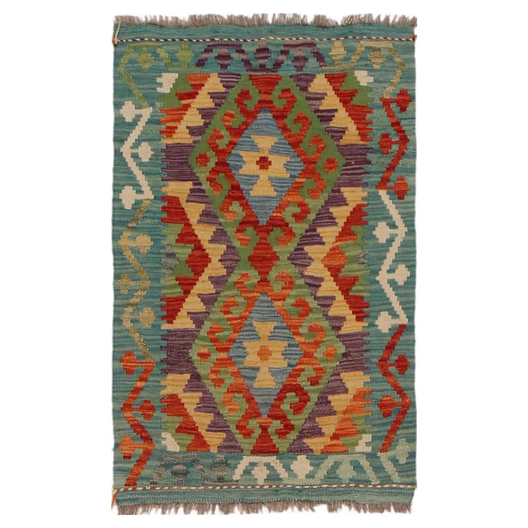 Hand Knotted Afghan Style Kilim 2' 1" x 3' 3" - No. AL57295