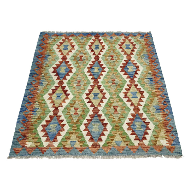 Afghan Vegetable Kilim Rug 5' 0" x 5' 7" Flat-Weave | No. AL573285