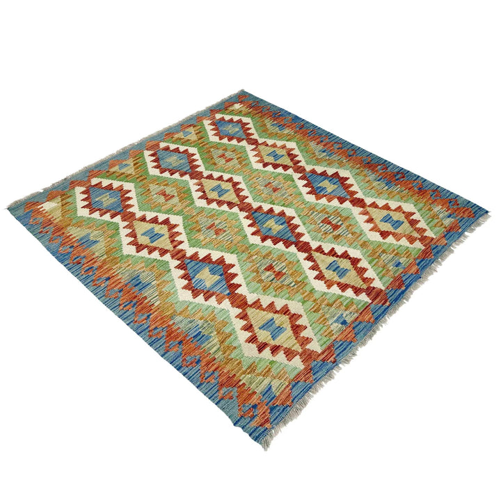 Afghan Vegetable Kilim Rug 5' 0" x 5' 7" Flat-Weave | No. AL573285