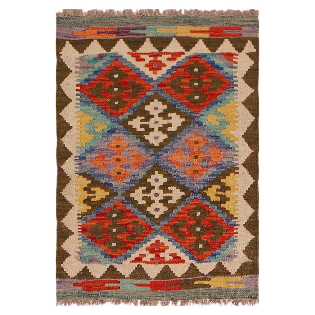 Afghan Kilim Rug 2' 1" x 3' 0" Flat-Weave | No. AL57344