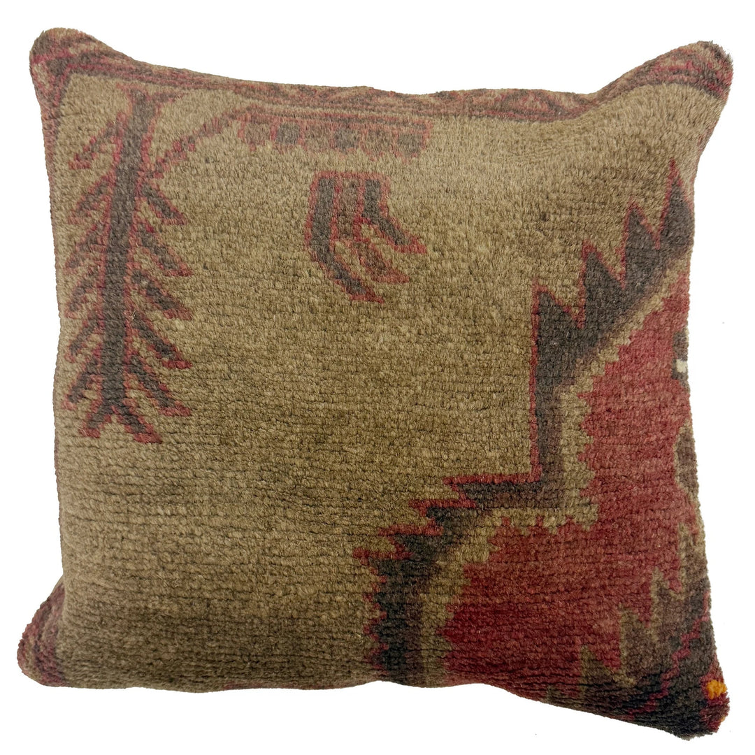 Brown Afghan Oriental Pillow Cover 1' 4" x 1' 4" Hand-Knotted | No. AL573630