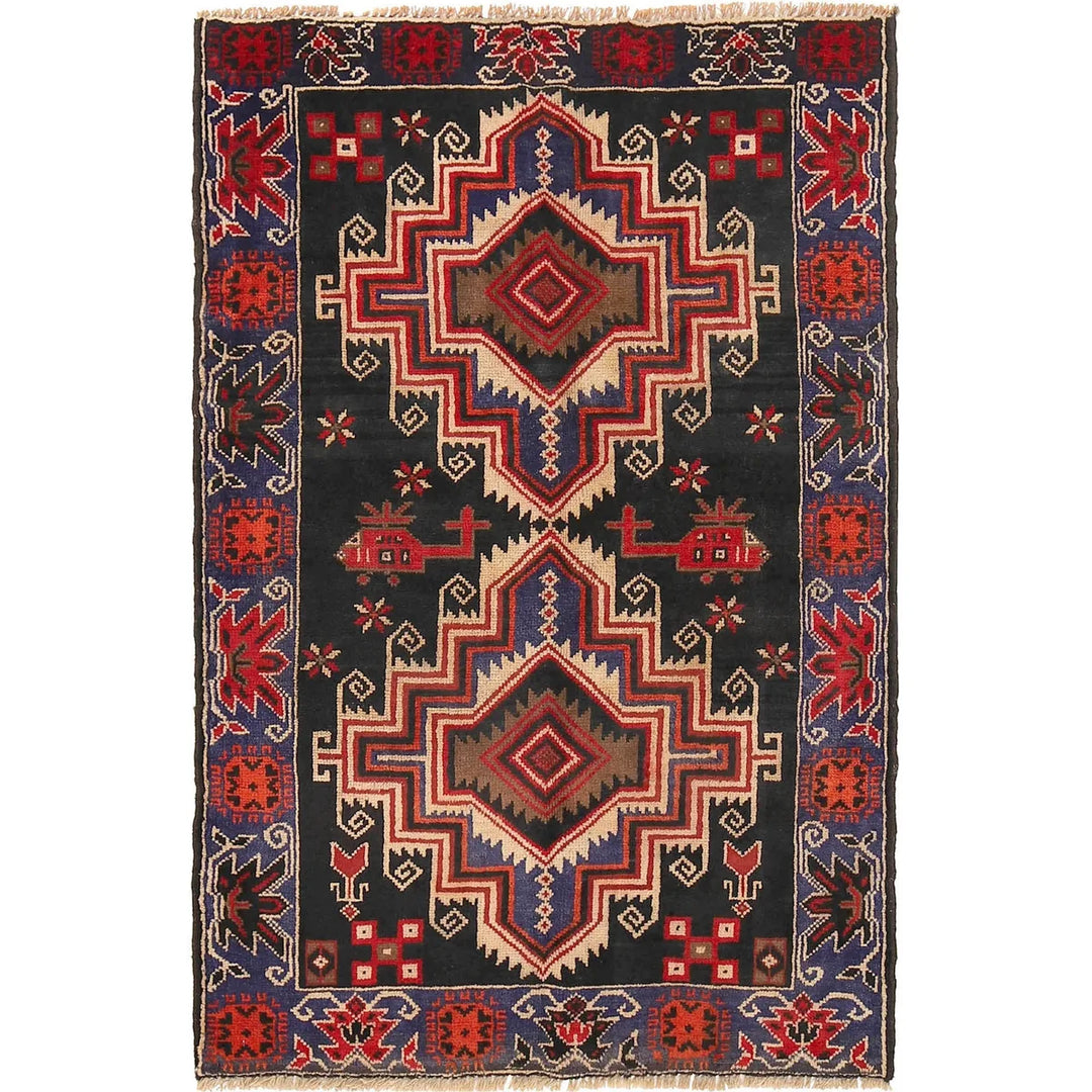 Afghan Baluchi Rug 3' 0" x 4' 8" Hand-Knotted | No. AL57400