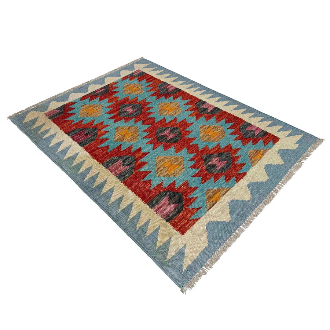 Afghan Vegetable Kilim Rug 2' 10" x 3' 9" Flat-Weave | No. AL574240