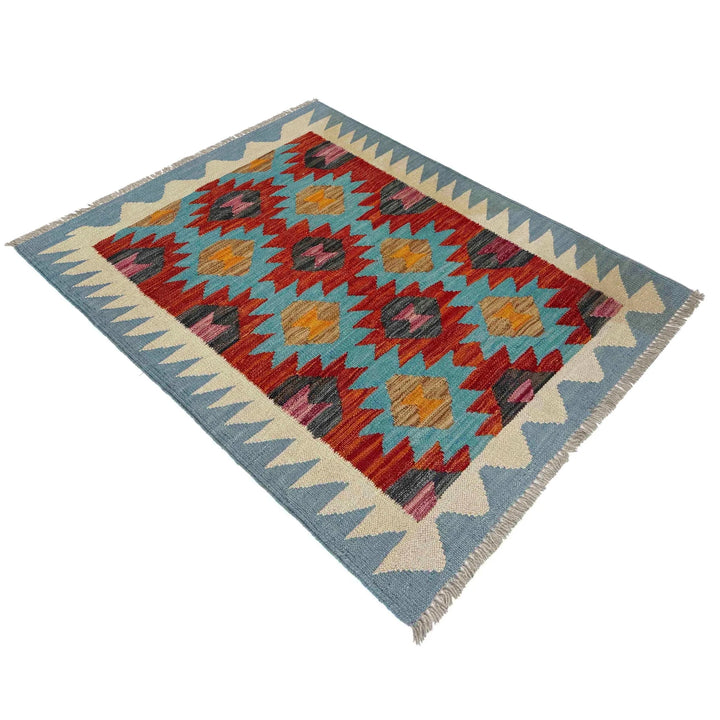 Afghan Vegetable Kilim Rug 2' 10" x 3' 9" Flat-Weave | No. AL574240