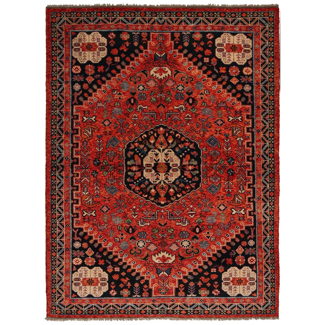 Red Afghan Shirazi Rug 6'8" x 9'8" Hand-Knotted | No. AL57434