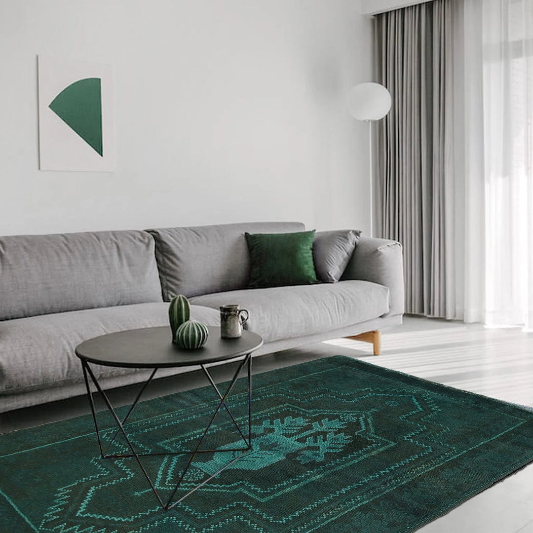 Green Pakistani Overdye Rug 2' 9" x 4' 4" Hand-Knotted | No. AL57436