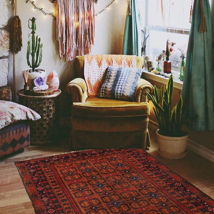 Afghan Baluchi Rug 3' 11" x 6' 2" Hand-Knotted | No. AL57444