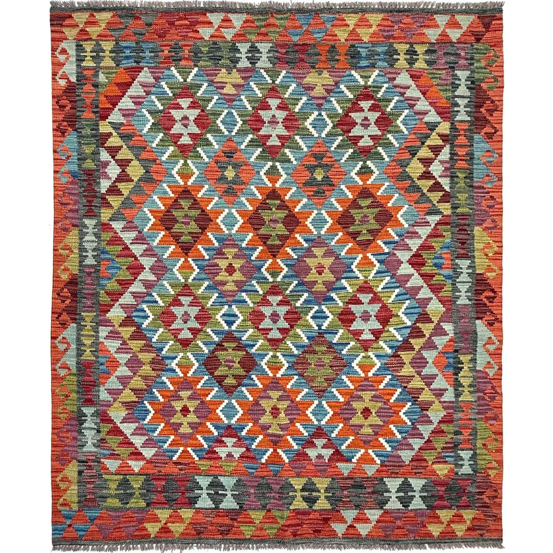 Afghan Kilim Rug 4' 11" x 6' 4" Flat-Weave | No. AL57522