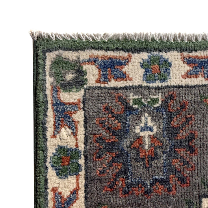 Green Afghan Kazak Rug 4' 10" x 7' 1" Hand-Knotted | No. AL57556