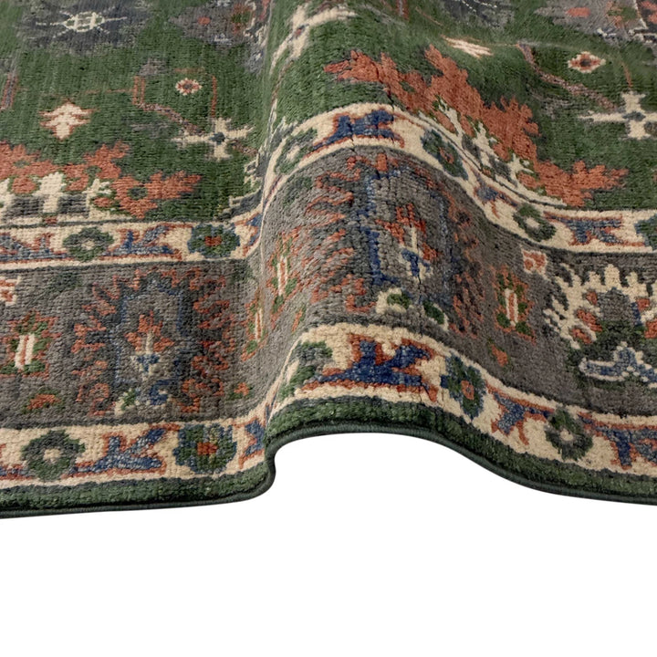 Green Afghan Kazak Rug 4' 10" x 7' 1" Hand-Knotted | No. AL57556