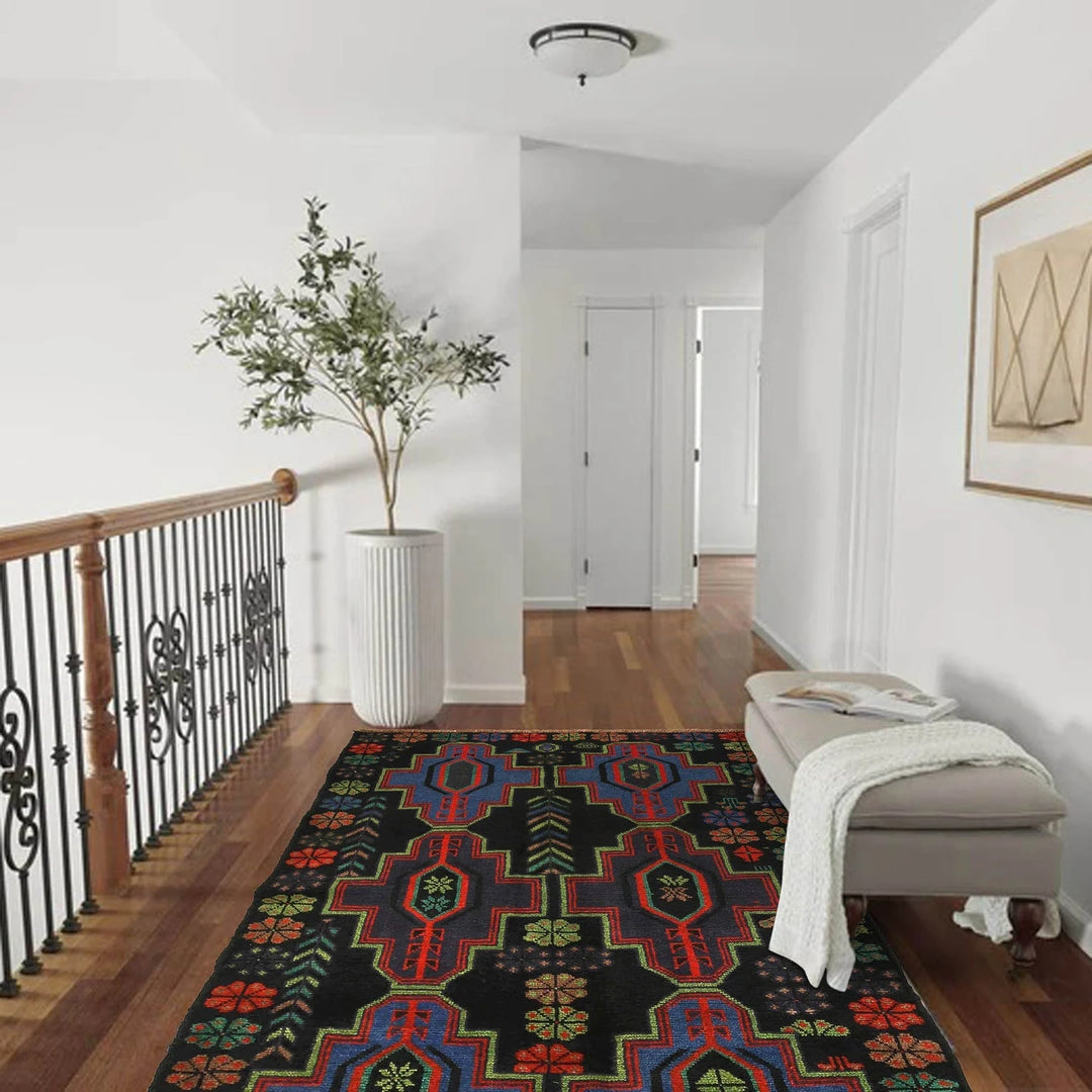 Black Afghan Baluchi Rug 4' 1" x 6' 4" Hand-Knotted | No. AL57562