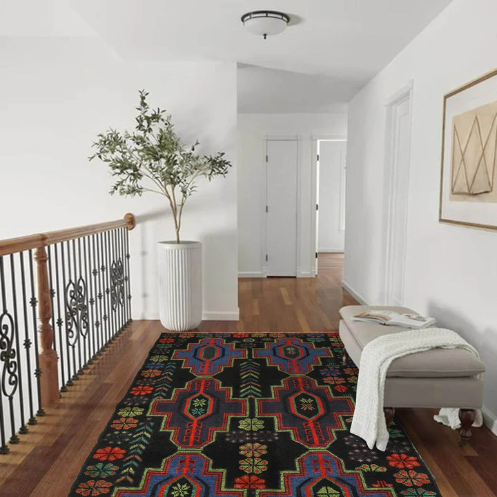 Black Afghan Baluchi Rug 4' 1" x 6' 4" Hand-Knotted | No. AL57562
