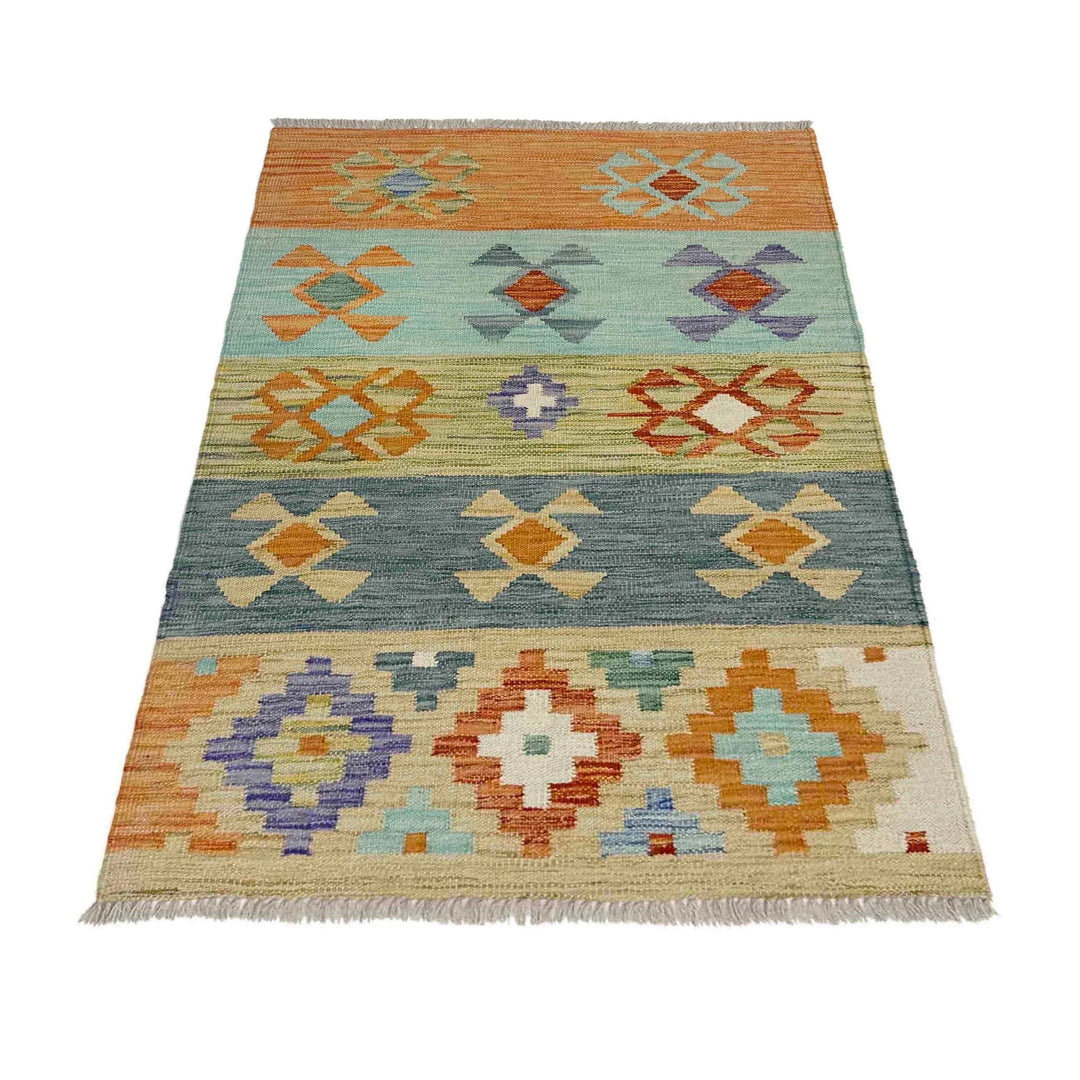 Afghan Vegetable Kilim Rug 2' 7" x 3' 11" Flat-Weave | No. AL575644