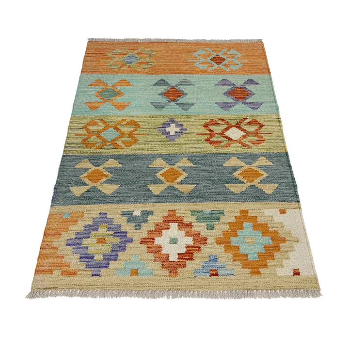 Afghan Vegetable Kilim Rug 2' 7" x 3' 11" Flat-Weave | No. AL575644