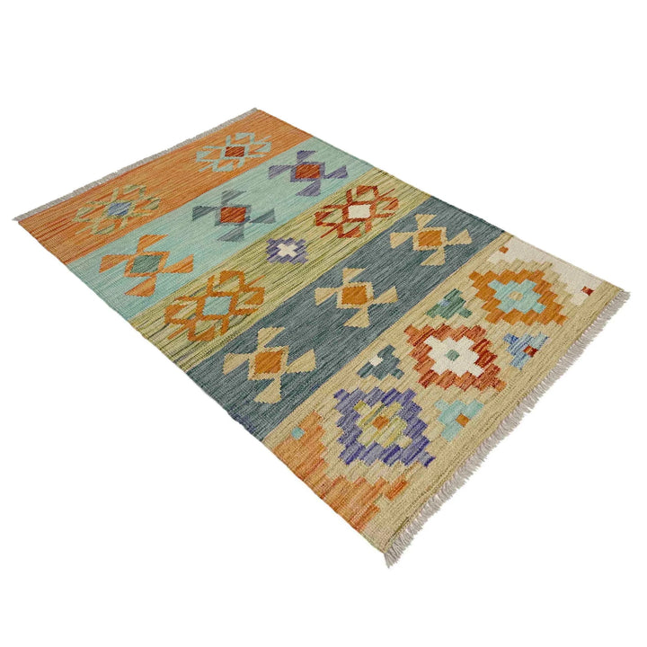 Afghan Vegetable Kilim Rug 2' 7" x 3' 11" Flat-Weave | No. AL575644