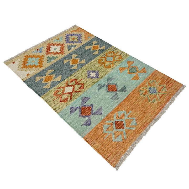 Afghan Vegetable Kilim Rug 2' 7" x 3' 11" Flat-Weave | No. AL575644